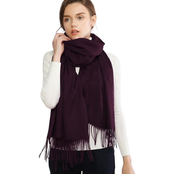 ⚡Women's Dark Purple Pashmina Evening Dress Bridesmaid Winter Warm Long Scarf - Picture 2 of 8